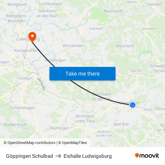 Göppingen Schulbad to Eishalle Ludwigsburg map