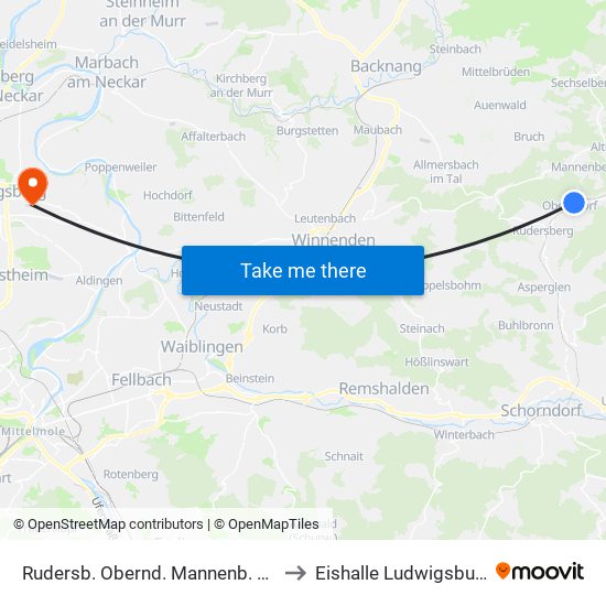 Rudersb. Obernd. Mannenb. Str. to Eishalle Ludwigsburg map