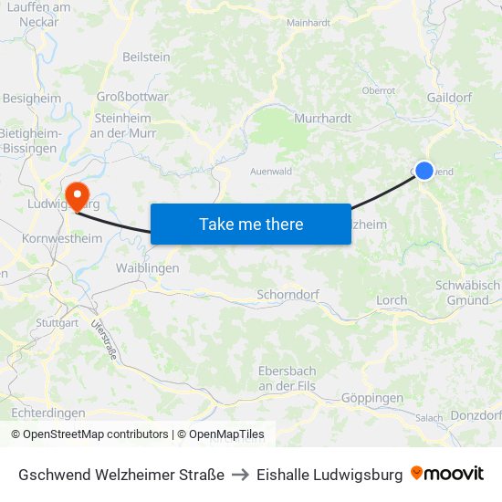 Gschwend Welzheimer Straße to Eishalle Ludwigsburg map