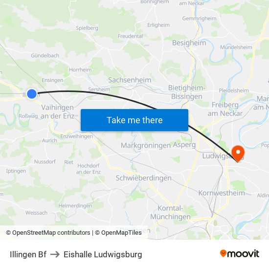 Illingen Bf to Eishalle Ludwigsburg map