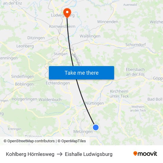 Kohlberg Hörnlesweg to Eishalle Ludwigsburg map