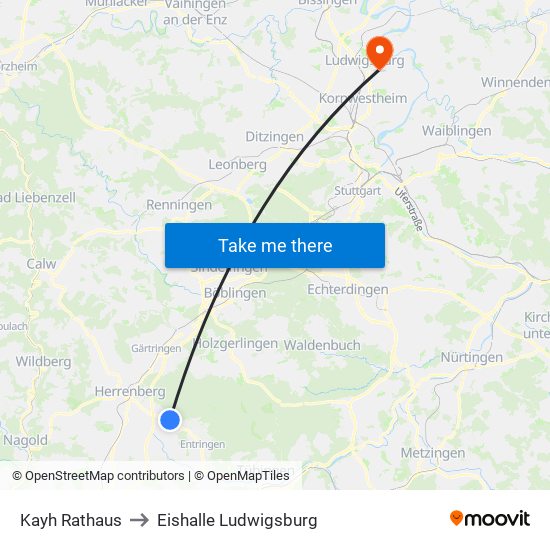 Kayh Rathaus to Eishalle Ludwigsburg map