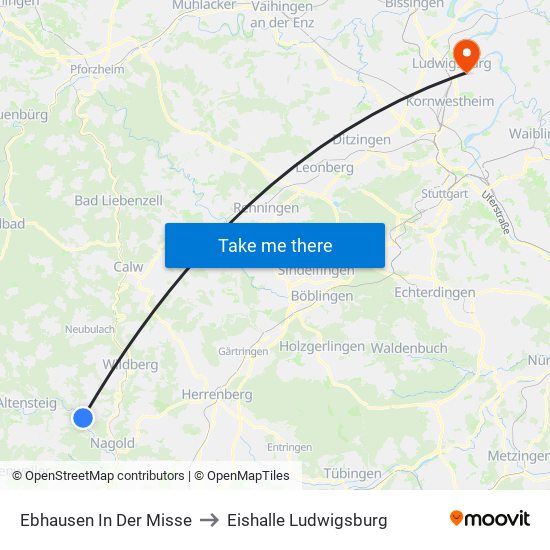 Ebhausen In Der Misse to Eishalle Ludwigsburg map