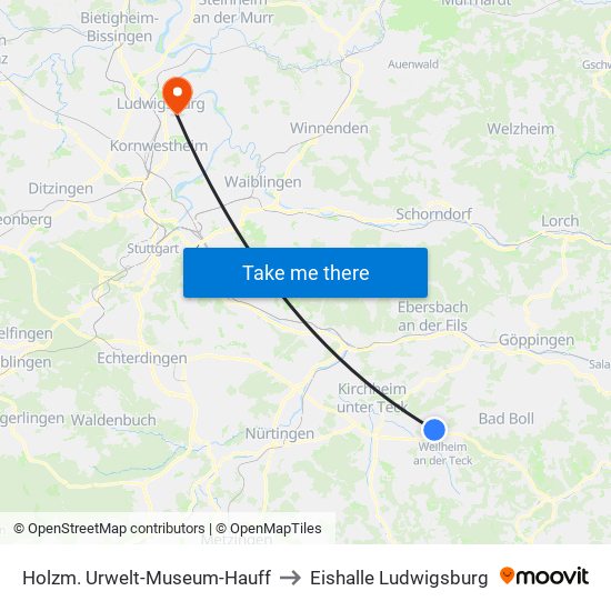 Holzm. Urwelt-Museum-Hauff to Eishalle Ludwigsburg map