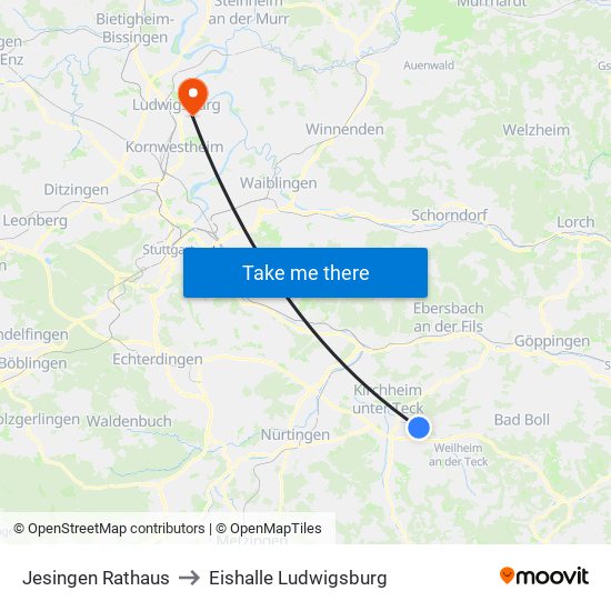 Jesingen Rathaus to Eishalle Ludwigsburg map