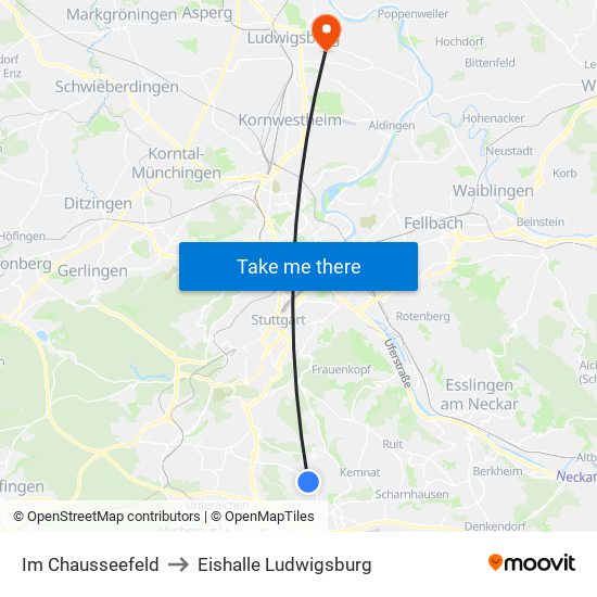 Im Chausseefeld to Eishalle Ludwigsburg map