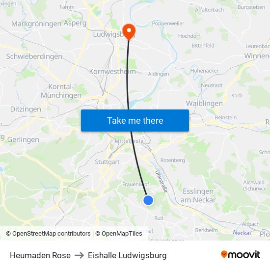 Heumaden Rose to Eishalle Ludwigsburg map