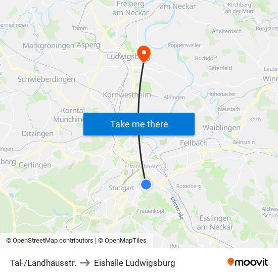 Tal-/Landhausstr. to Eishalle Ludwigsburg map