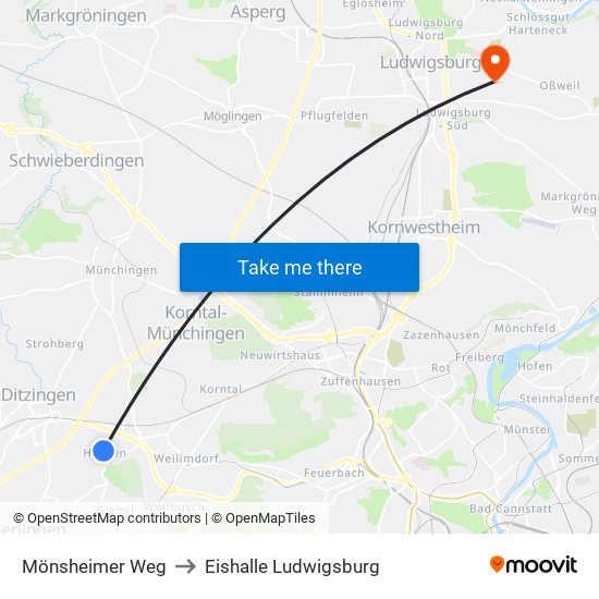 Mönsheimer Weg to Eishalle Ludwigsburg map