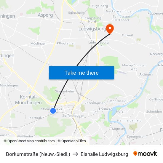 Borkumstraße (Neuw.-Siedl.) to Eishalle Ludwigsburg map