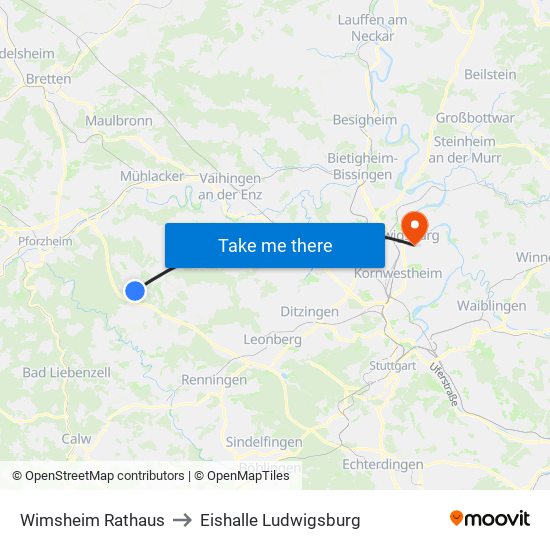 Wimsheim Rathaus to Eishalle Ludwigsburg map