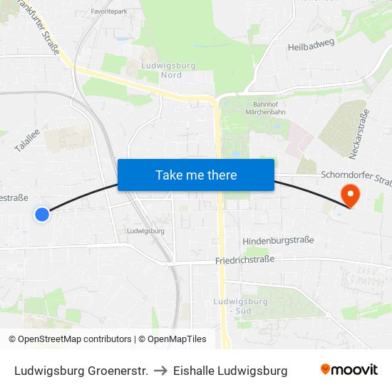 Ludwigsburg Groenerstr. to Eishalle Ludwigsburg map