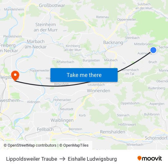 Lippoldsweiler Traube to Eishalle Ludwigsburg map