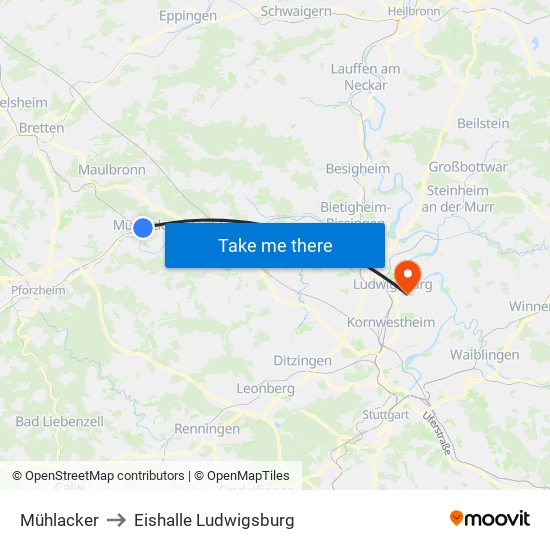 Mühlacker to Eishalle Ludwigsburg map
