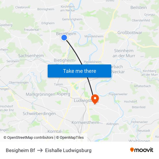 Besigheim Bf to Eishalle Ludwigsburg map