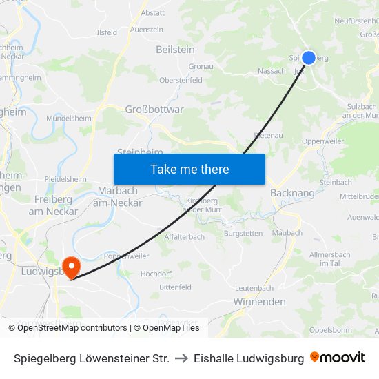 Spiegelberg Löwensteiner Str. to Eishalle Ludwigsburg map