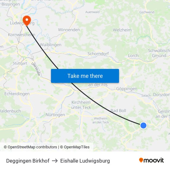Deggingen Birkhof to Eishalle Ludwigsburg map