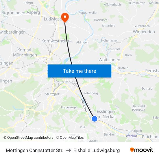 Mettingen Cannstatter Str. to Eishalle Ludwigsburg map