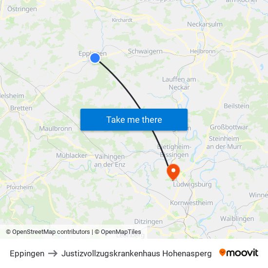Eppingen to Justizvollzugskrankenhaus Hohenasperg map