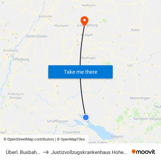 Überl. Busbahnhof to Justizvollzugskrankenhaus Hohenasperg map