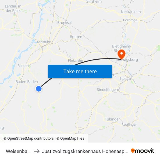 Weisenbach to Justizvollzugskrankenhaus Hohenasperg map