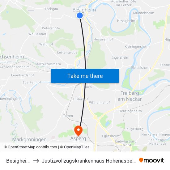 Besigheim to Justizvollzugskrankenhaus Hohenasperg map