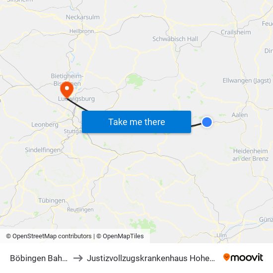Böbingen Bahnhof to Justizvollzugskrankenhaus Hohenasperg map