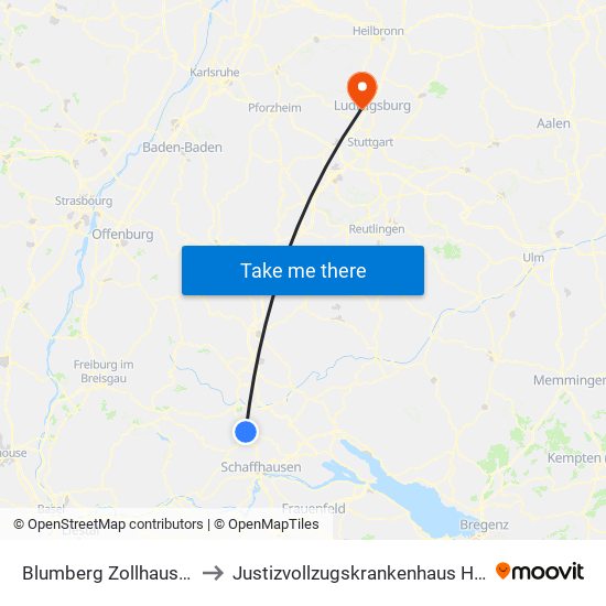 Blumberg Zollhaus Bahnhof to Justizvollzugskrankenhaus Hohenasperg map