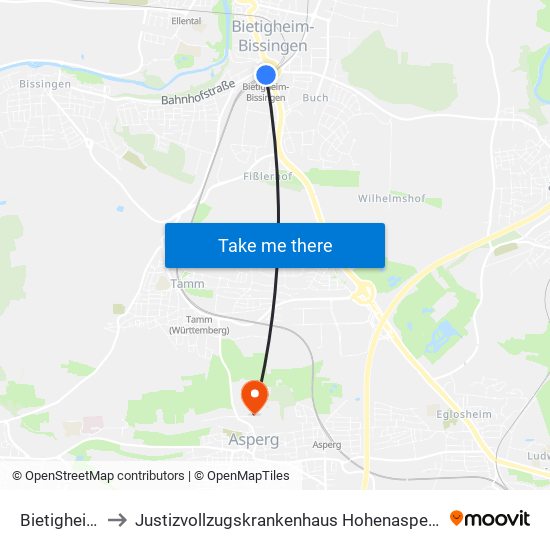 Bietigheim to Justizvollzugskrankenhaus Hohenasperg map