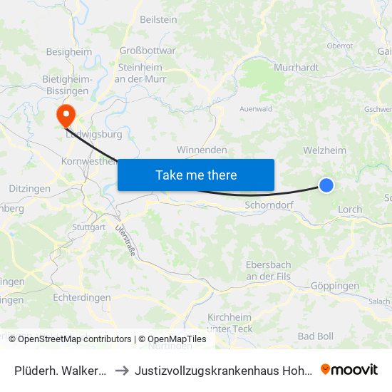 Plüderh. Walkersbach to Justizvollzugskrankenhaus Hohenasperg map