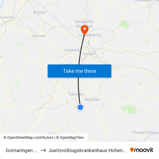 Gomaringen Zob to Justizvollzugskrankenhaus Hohenasperg map