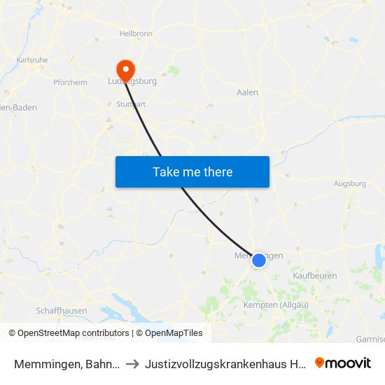 Memmingen, Bahnhof Zob to Justizvollzugskrankenhaus Hohenasperg map