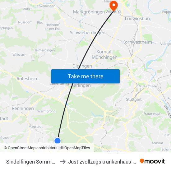 Sindelfingen Sommerhofenstr. to Justizvollzugskrankenhaus Hohenasperg map