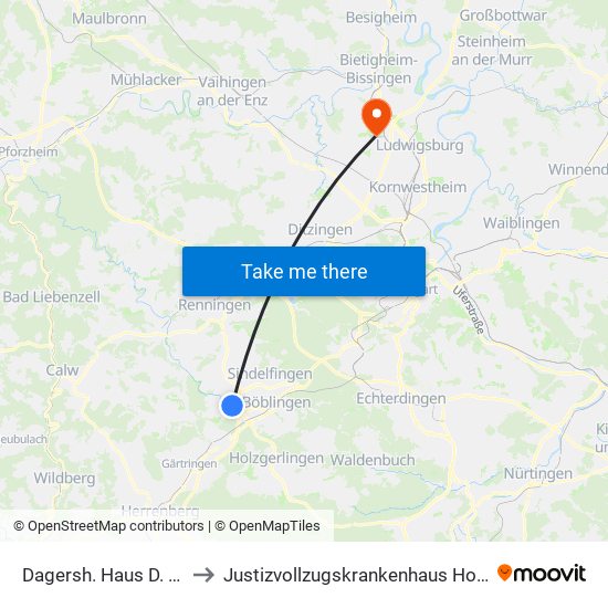 Dagersh. Haus D. Vereine to Justizvollzugskrankenhaus Hohenasperg map