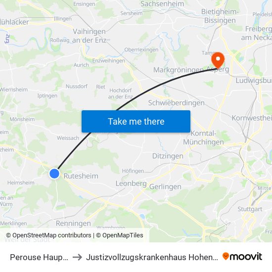 Perouse Hauptstr. to Justizvollzugskrankenhaus Hohenasperg map