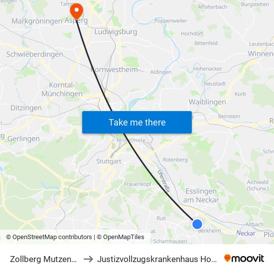 Zollberg Mutzenreisstr. to Justizvollzugskrankenhaus Hohenasperg map
