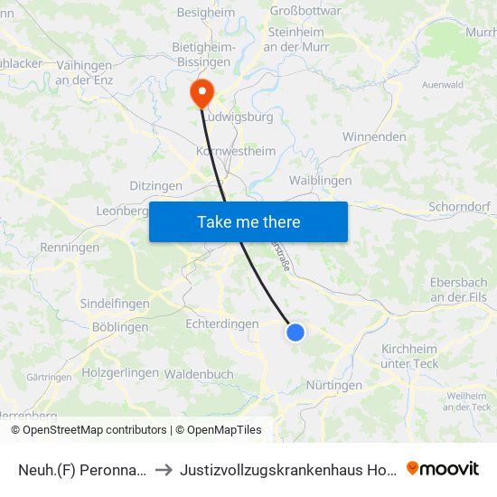 Neuh.(F) Peronnas-Platz to Justizvollzugskrankenhaus Hohenasperg map