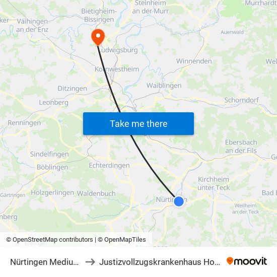 Nürtingen Medius Klinik to Justizvollzugskrankenhaus Hohenasperg map