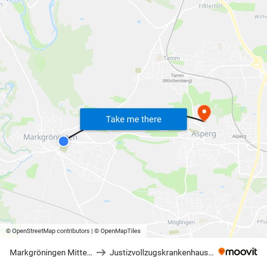 Markgröningen Mitte/Wernerstr. to Justizvollzugskrankenhaus Hohenasperg map