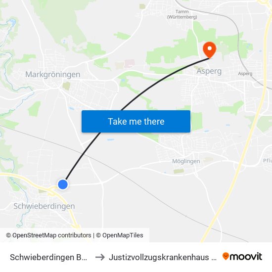Schwieberdingen Bosch Tor III to Justizvollzugskrankenhaus Hohenasperg map