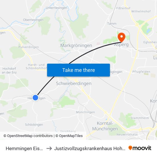 Hemmingen Eisgasse to Justizvollzugskrankenhaus Hohenasperg map