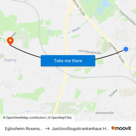 Eglosheim Rosenackerweg to Justizvollzugskrankenhaus Hohenasperg map