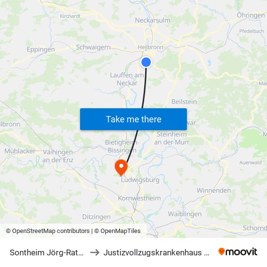 Sontheim Jörg-Ratgeb-Platz to Justizvollzugskrankenhaus Hohenasperg map