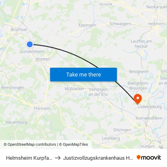 Helmsheim Kurpfalzstraße to Justizvollzugskrankenhaus Hohenasperg map