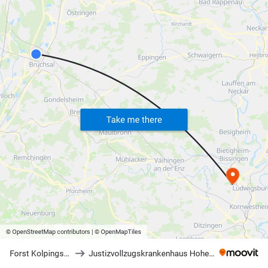 Forst Kolpingstraße to Justizvollzugskrankenhaus Hohenasperg map