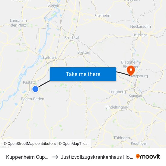 Kuppenheim Cuppamare to Justizvollzugskrankenhaus Hohenasperg map