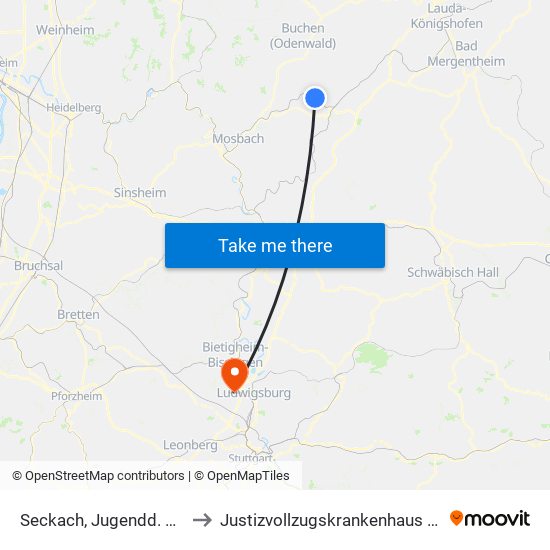 Seckach, Jugendd. Kl. Landstr. to Justizvollzugskrankenhaus Hohenasperg map
