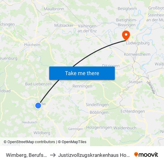 Wimberg, Berufsschule to Justizvollzugskrankenhaus Hohenasperg map