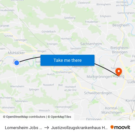 Lomersheim Jcbs (Schule) to Justizvollzugskrankenhaus Hohenasperg map