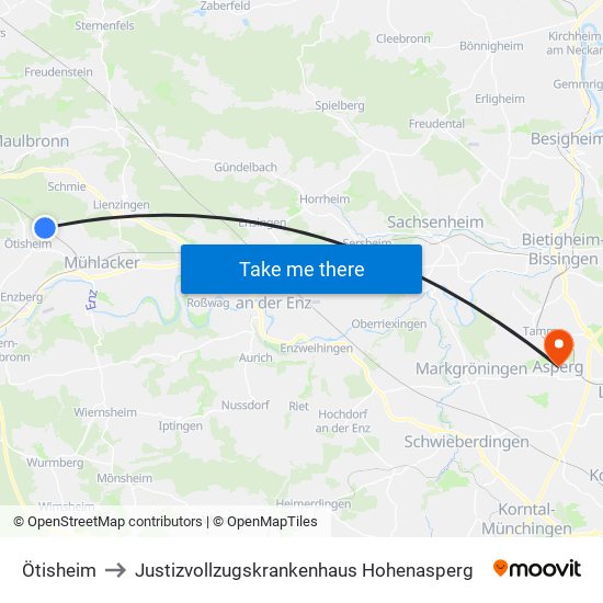 Ötisheim to Justizvollzugskrankenhaus Hohenasperg map